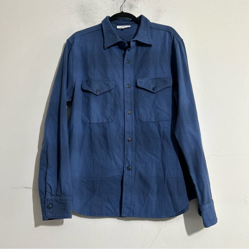 Save Khaki United SKU Blue Ombre Plaid Button Up Cotton Shirt Workwear Chore